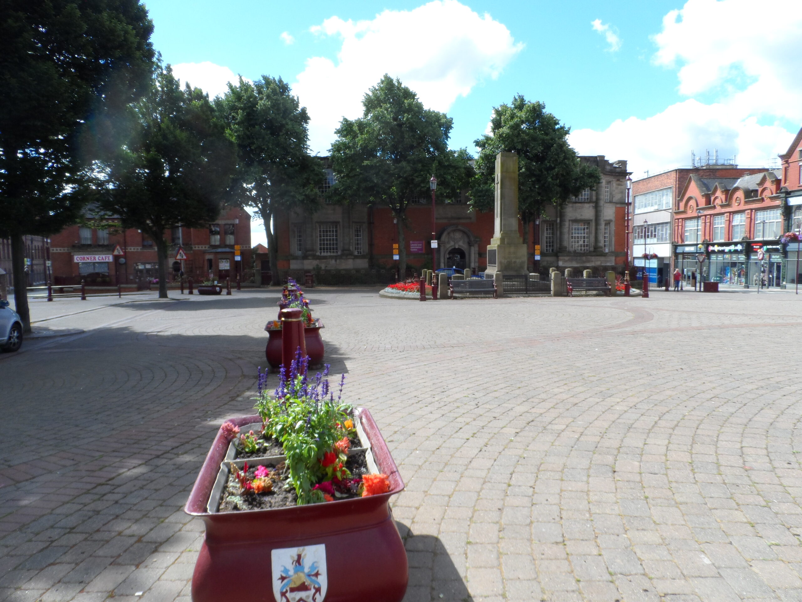 Market Place Ilkeston with Library and memorial