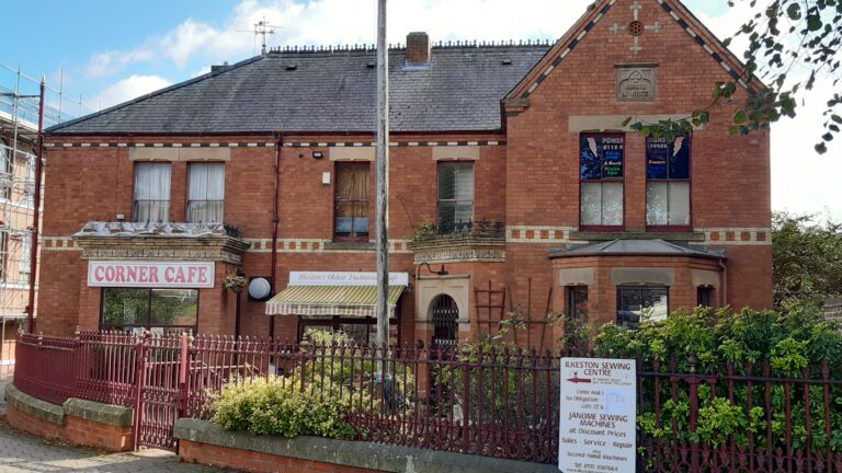 Ilkeston Church Institute on Market place, corner Cafe